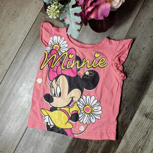 Disney Minnie Mouse Coral Pink Girls Ruffle Cap Sleeve Top Size 12m